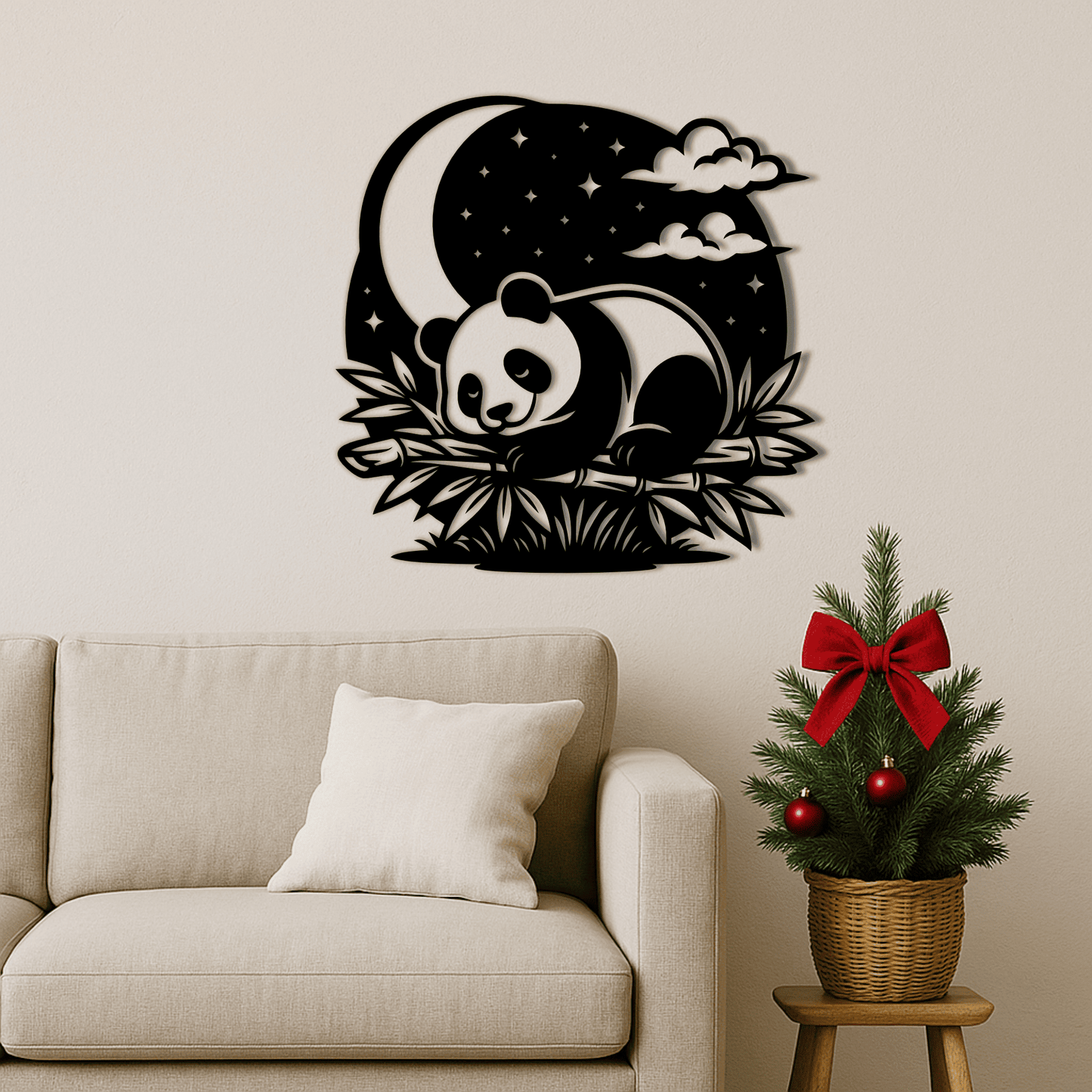 Panda family silhouette wall art template