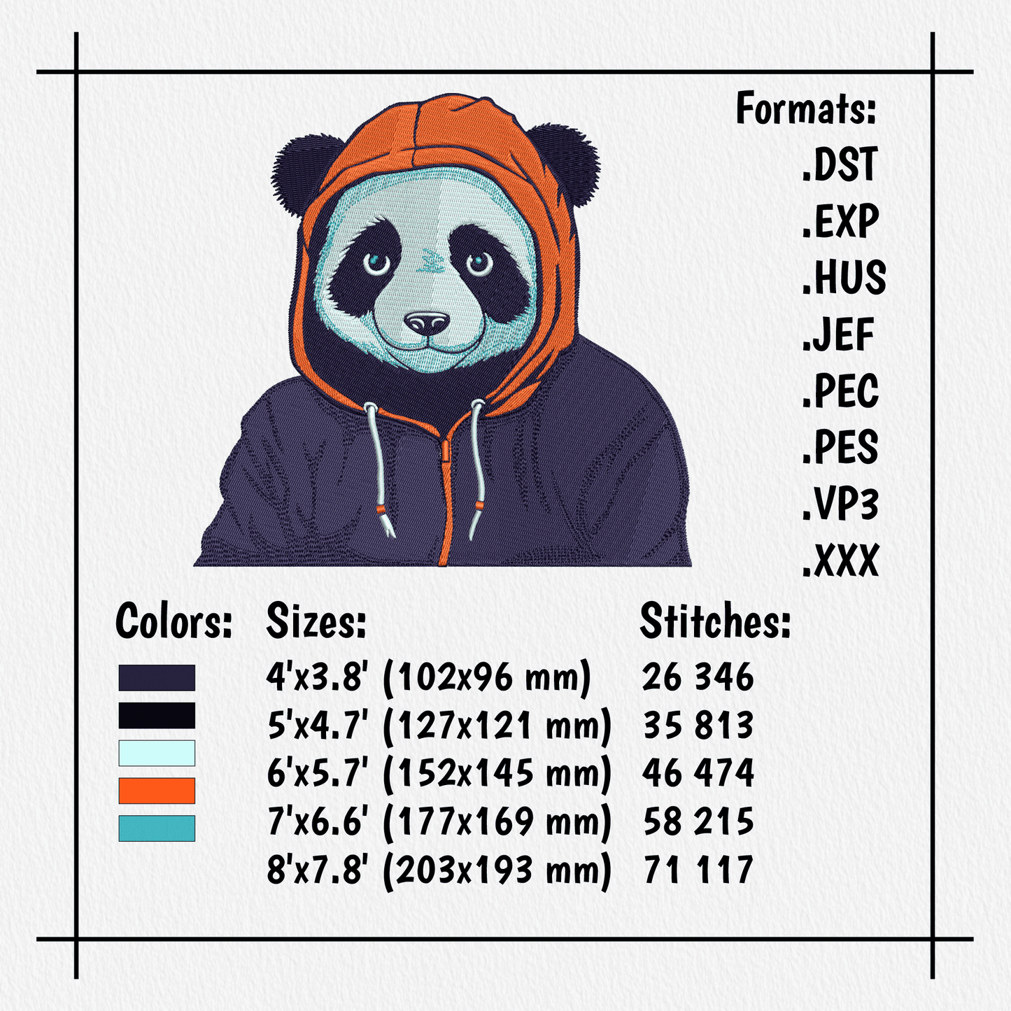 cute panda embroidery design with hoodie