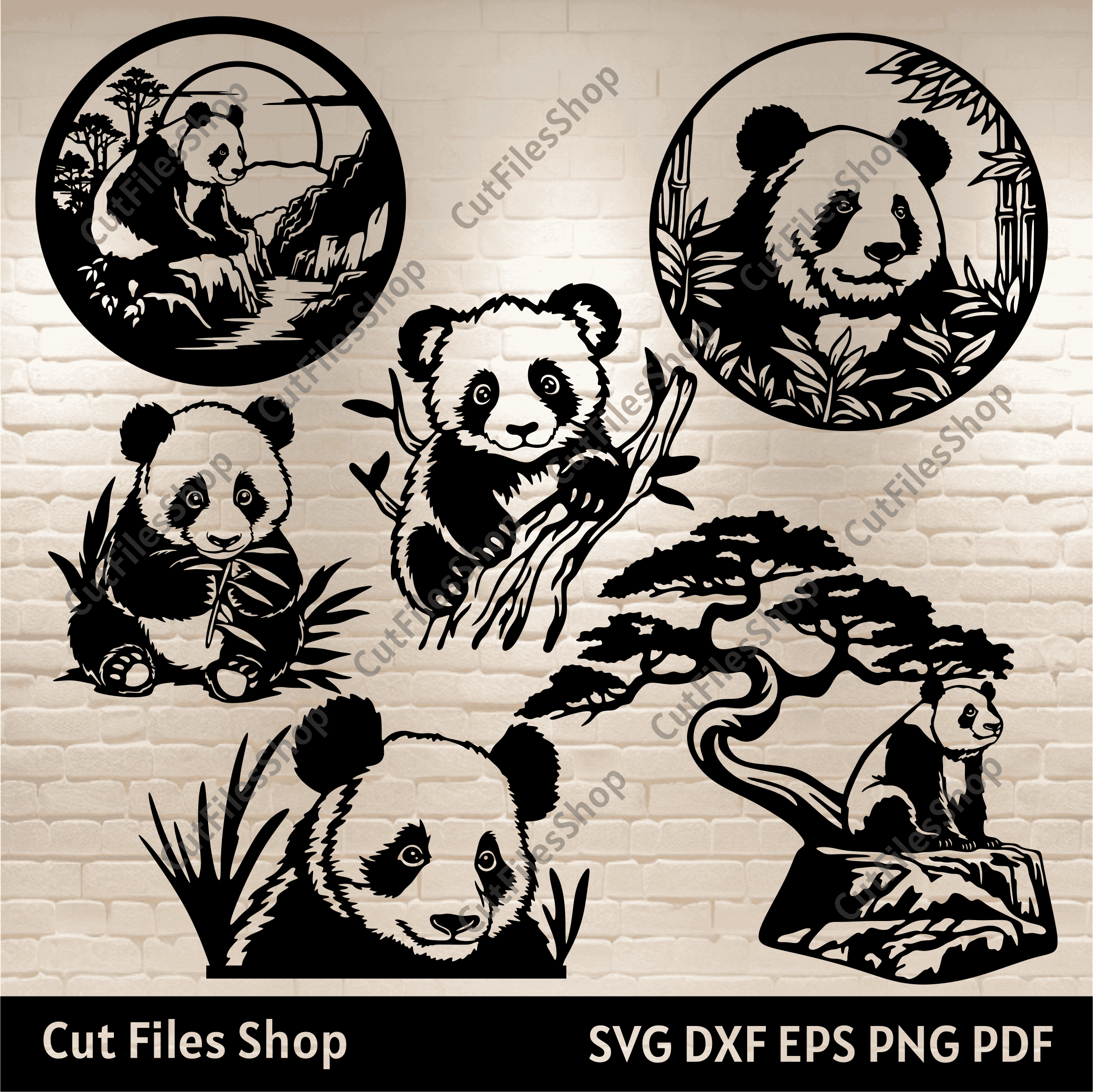 Panda Scenes SVG & DXF Files for Laser and Cricut