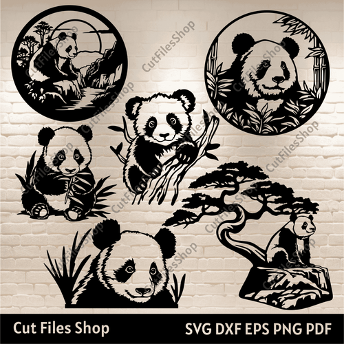 Panda Scenes Svg files, Nature scenes dxf for Plasma, Panda cut files for Cricut, Peeking panda svg, silhouette panda, cnc cutting files, panda svg files, circle dxf decor for laser cut, cnc plasma designs