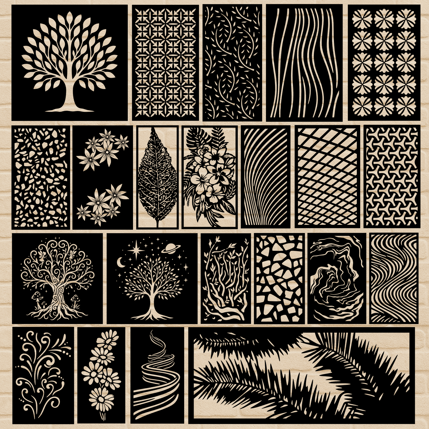 CNC decorative wall panels SVG PDF for laser cut screens and room dividers
