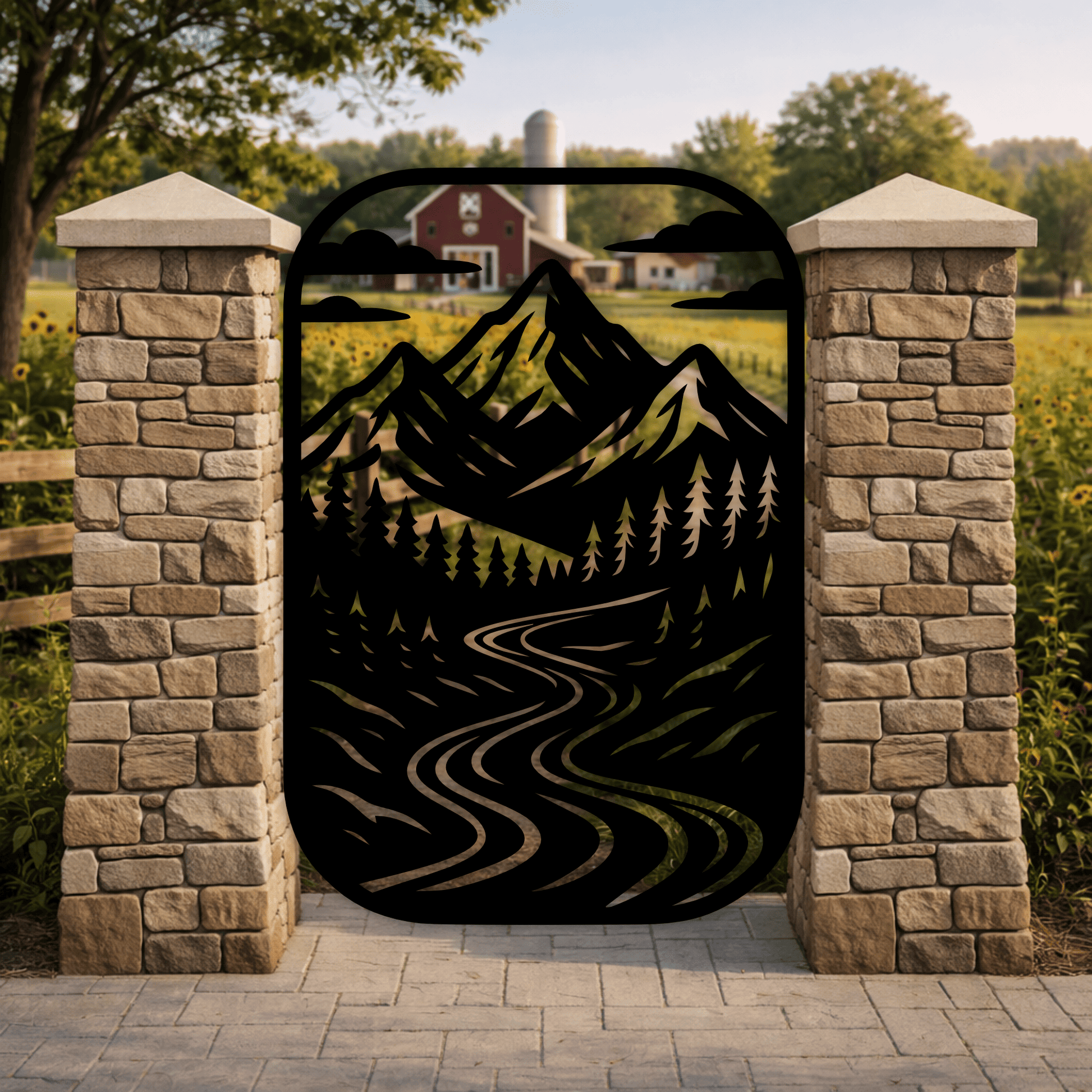 Forest and mountain panel SVG PNG for CNC plasma wall decor
