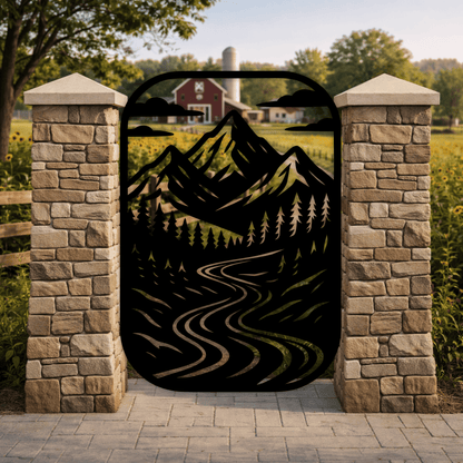 Forest and mountain panel SVG PNG for CNC plasma wall decor
