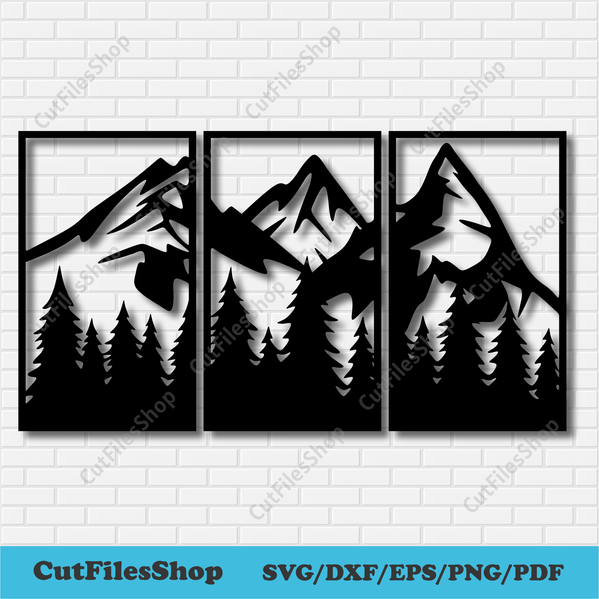 Mountains panels dxf for cnc router, Dxf files for Laser cut, Dxf for cnc Plasma cut, vinyl decal dxf, wall art dxf, panels dxf for plasma, pine forest dxf, nature panels dxf, vector cnc files, nature svg files, home decor dxf, cutting files, download dxf files, cut files shop