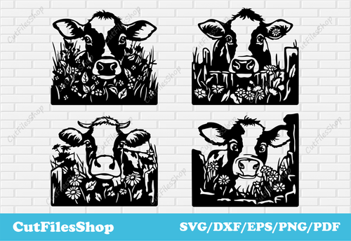 Peeking cute cows svg cut files for cricut, dxf cows for laser cut, cow png for sublimation, cow in flowers svg, cow in grass svg, cow dxf for decor making, farm scene dxf, cow for laser, cute cows for cricut, cows png files