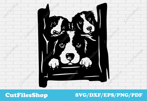 Peeking dogs SVG, Pets Cutting files, DXF files For Laser Cut, Png for Sublimation, Cute Animals svg, t-shirt design, free svg files, download dxf files, vector graphics, png for web design, collie dogs svg, peeking animals dxf