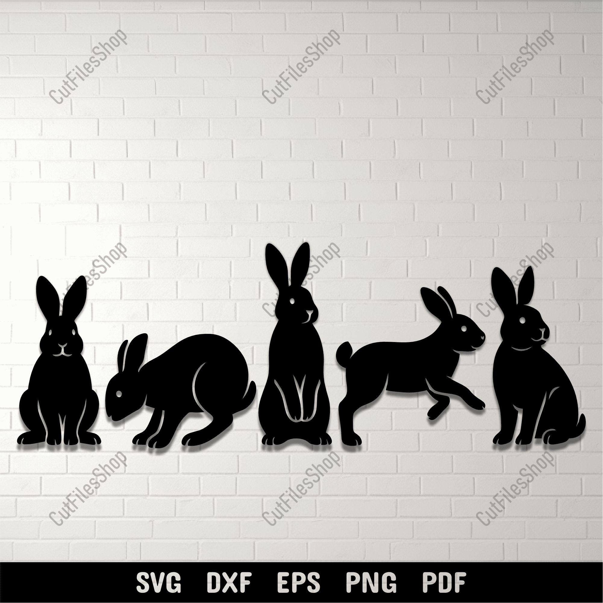 Rabbit Pack SVG DXF PNG PDF – Bunny Silhouette Cutting File