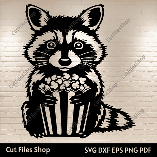 Raccoon with popcorn Svg for Cricut, Dxf for CNC Laser Cutting, Silhouette Cut files, T-shirt Designs