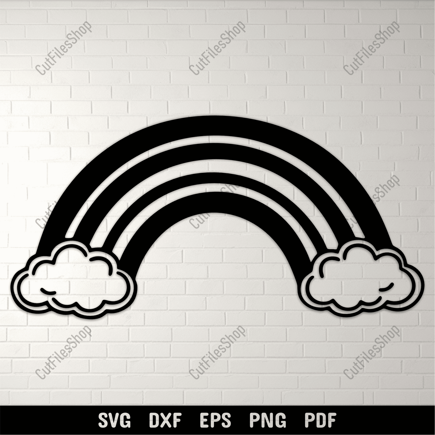 Minimalist rainbow with clouds SVG cut file