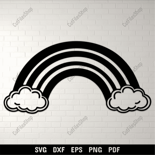 Minimalist rainbow with clouds SVG cut file