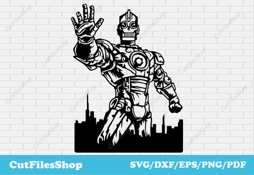 Robot vector for t shirt design, robot svg file for cricut, png for sublimation, silhouette art, fantasy svg files, dxf cut files, city dxf for plasma, town svg for cricut, vector art for shirts, svg for sweatshirt, cutting files, svg files, dxf files, pdf files