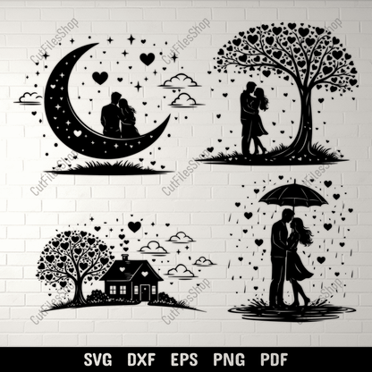 valentine love couple svg silhouette bundle