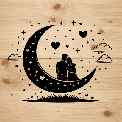 couple under moon love svg design