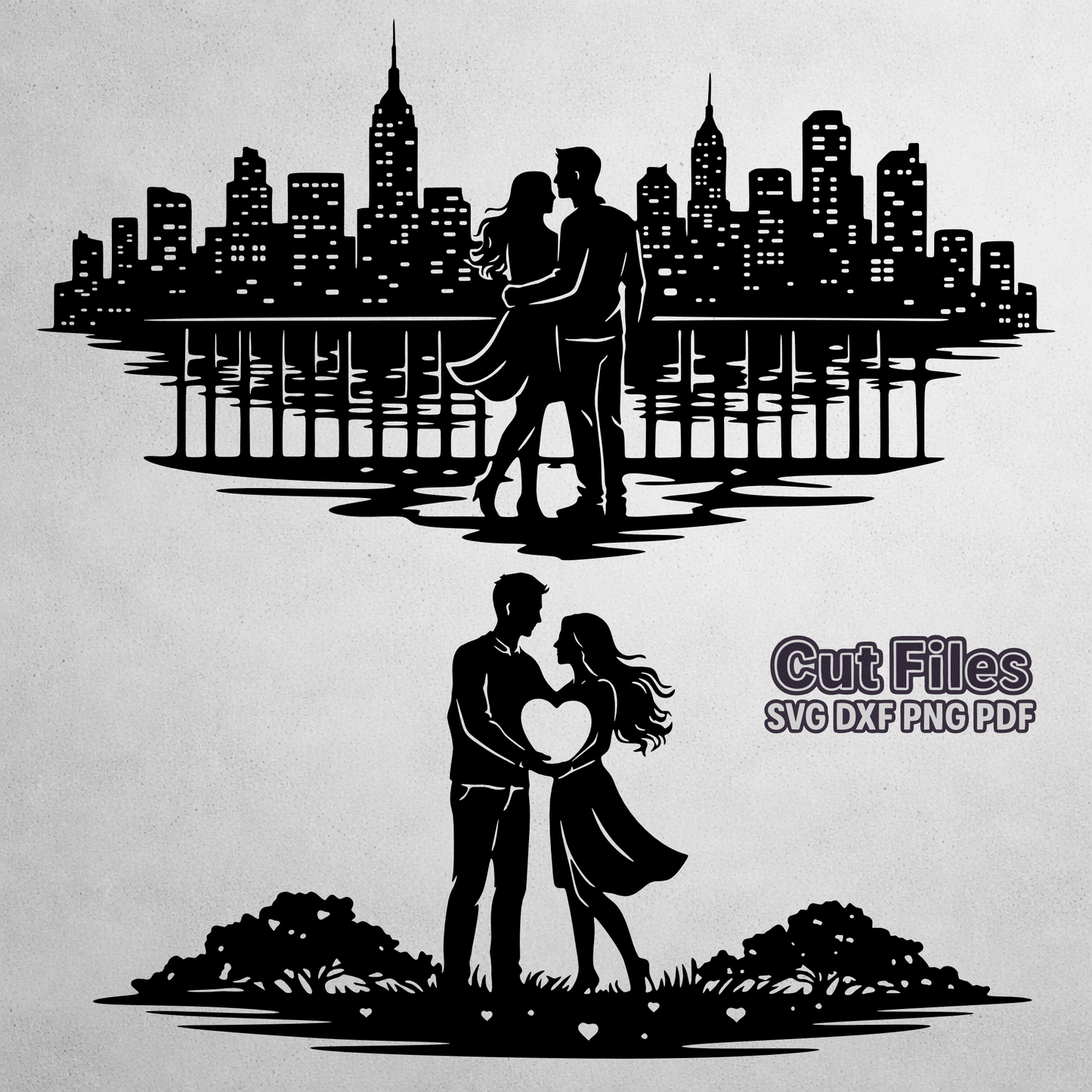 Romantic couple silhouette SVG for laser cutting