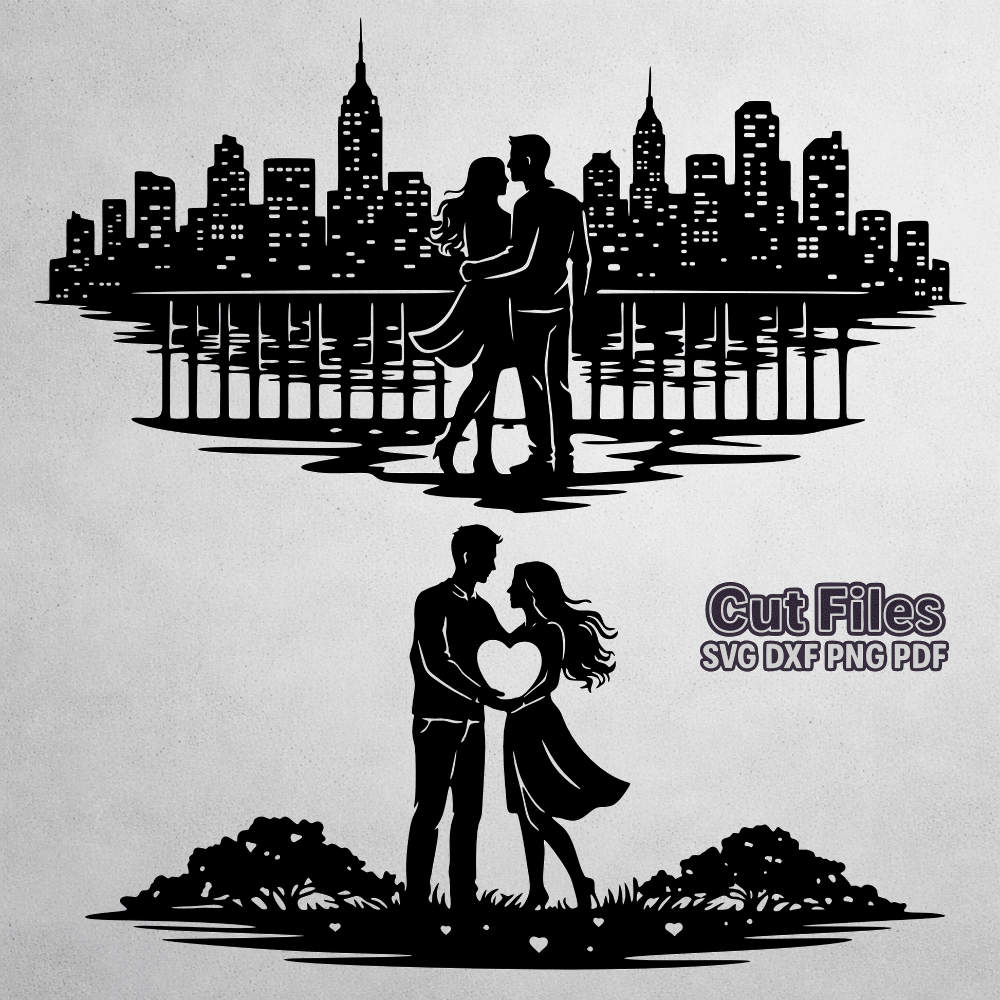 Romantic couple silhouette SVG for laser cutting
