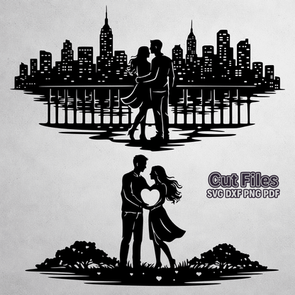 Romantic couple silhouette SVG for laser cutting