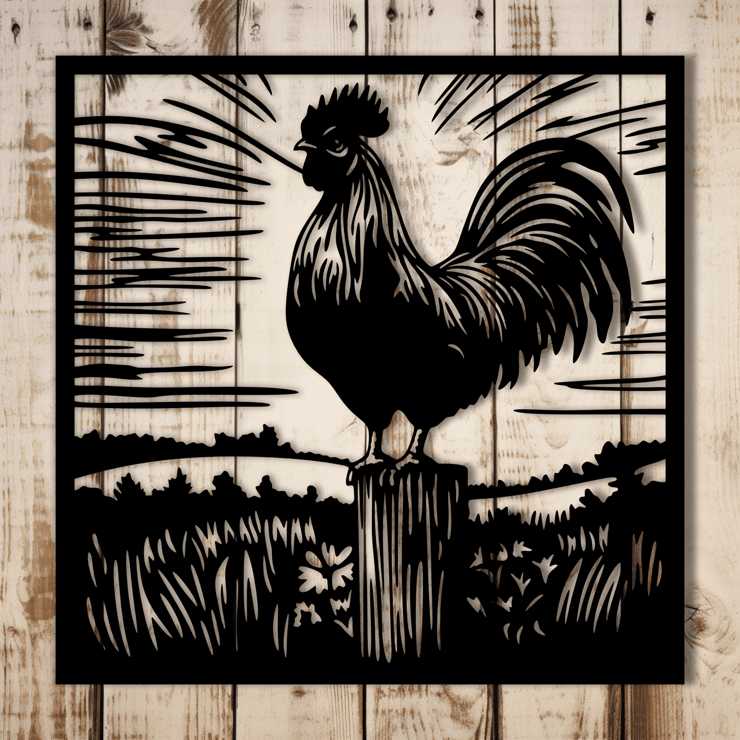 Rustic rooster wall art template