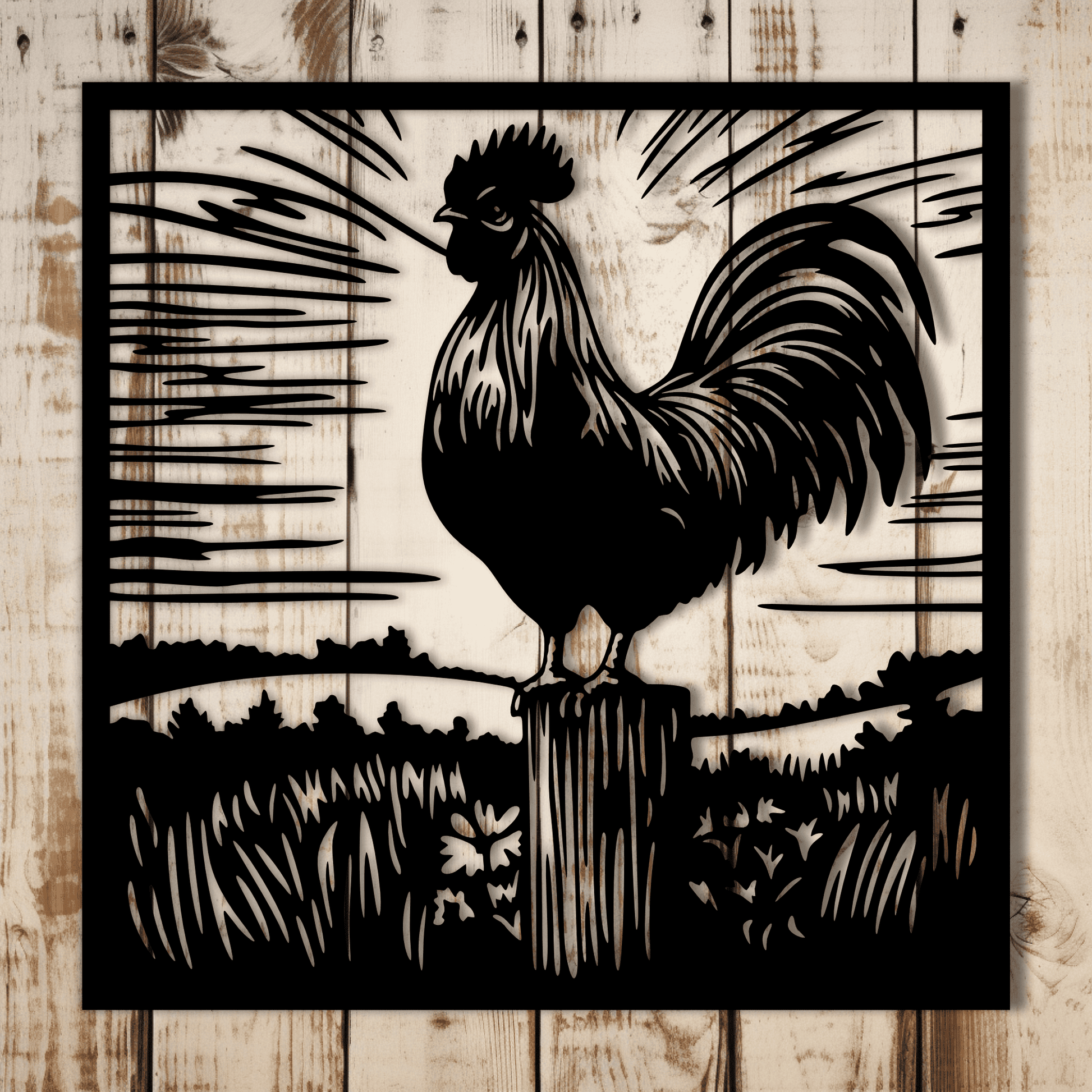 Rustic rooster wall art template
