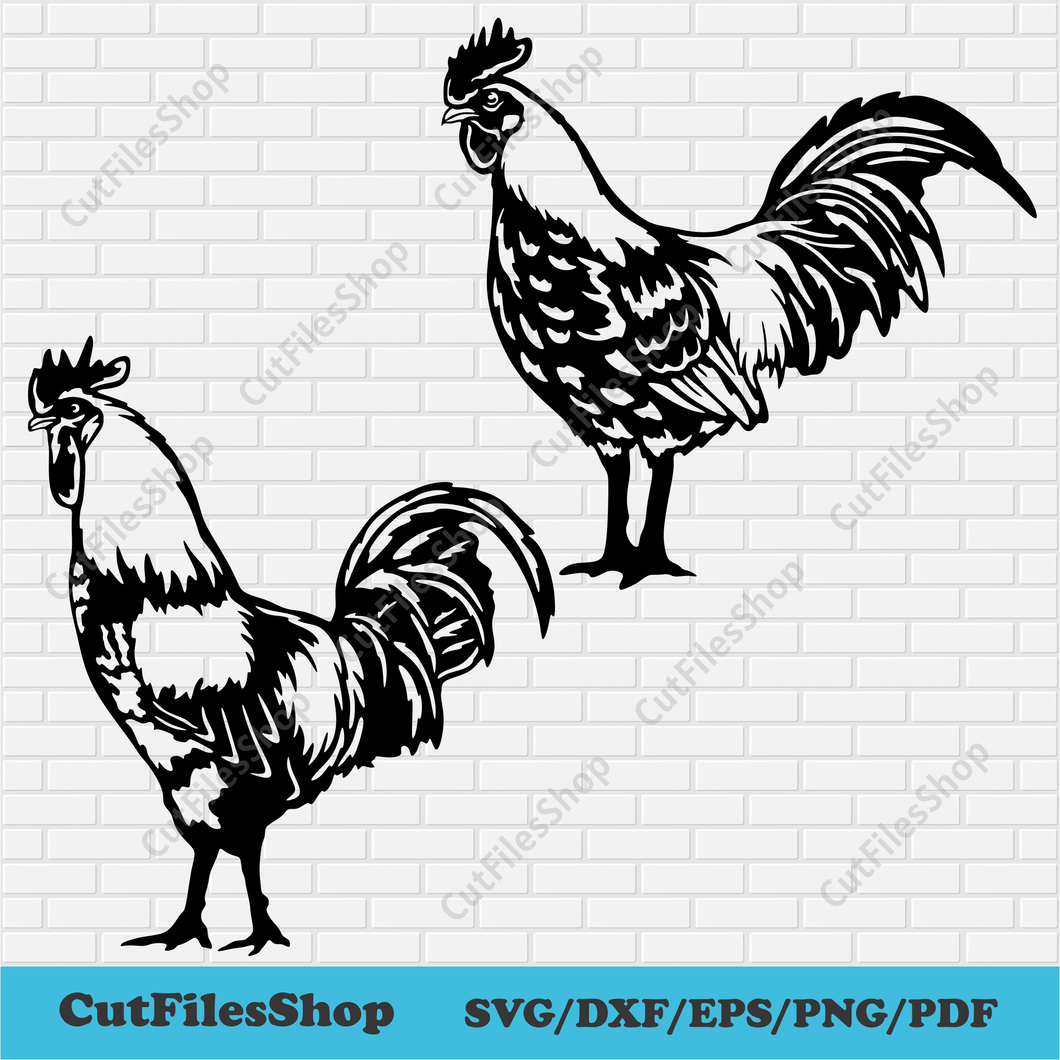 Roosters dxf cut files, rooster svg for cricut, Rooster Sublimation, Silhouette rooster, Dxf for laser cut, dxf for cnc, cut files, free cricut svg, free vector, download dxf for cnc, site for cricut, craft machine files, farm life svg, farm animals dxf