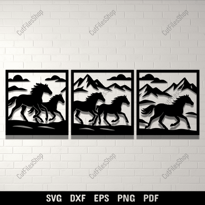 Running horses panel SVG DXF for CNC and laser cutting