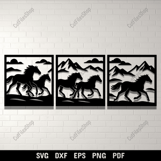 Running horses panel SVG DXF for CNC and laser cutting