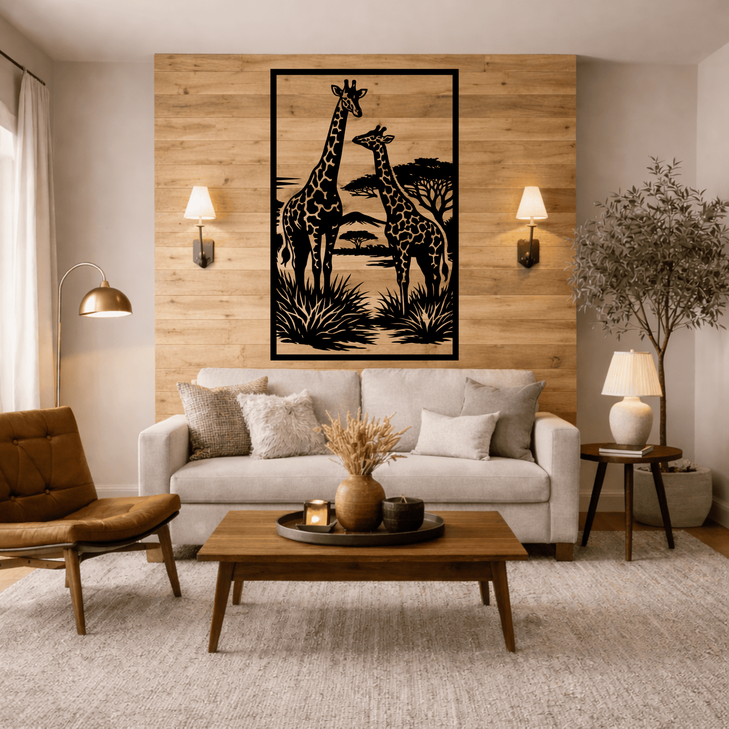 African wildlife CNC panel set in black silhouette style