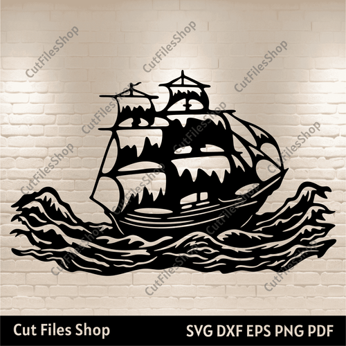 Sail Ship Dxf for Laser cut, Svg boat for cricut, Cutting files, Eps file, Dxf Svg, Silhouette cut files, ocean scene svg, ship dxf for plasma, metal cut files, cnc svg files, laser cut svg files