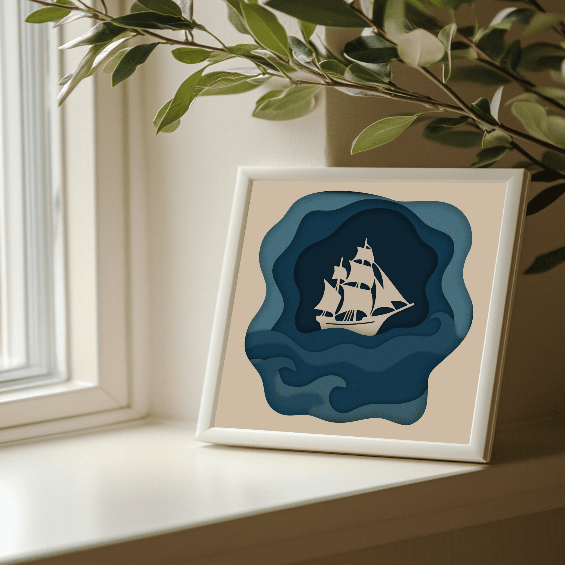 Ocean waves layered shadow box cutting file for Cricut and Glowforge