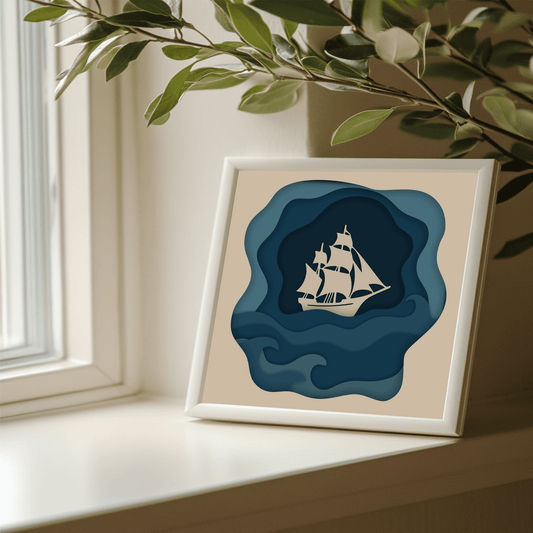 Ocean waves layered shadow box cutting file for Cricut and Glowforge