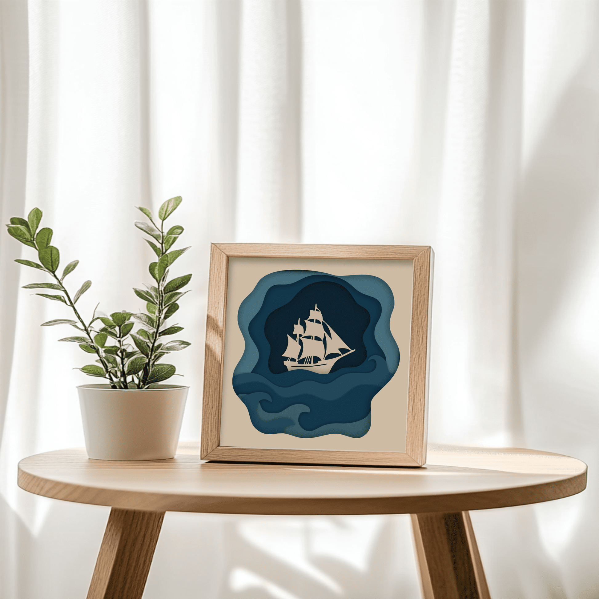 Ocean themed 3D shadow box template for home wall décor