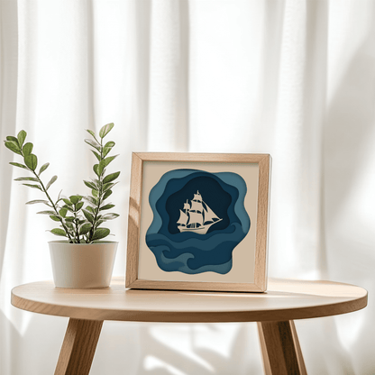 Ocean themed 3D shadow box template for home wall décor