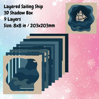 Maritime layered design ship at sea cutting files for crafters