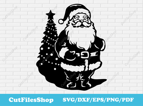 Santa Claus Svg cut files for Cricut, Santa Claus Silhouette, Christmas scene dxf for Laser cut, christmas tree svg, santa claus sublimation, Christmas art svg, cute christmas svg, Christmas cut files