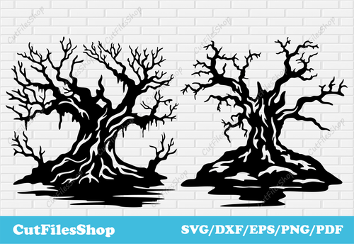 Halloween trees cut files, cnc cutting files for laser, svg for cricut, scary trees svg, halloween svg design, halloween party png, halloween card svg, scary halloween png, svg cut files, free halloween design, free svg halloween, cut files
