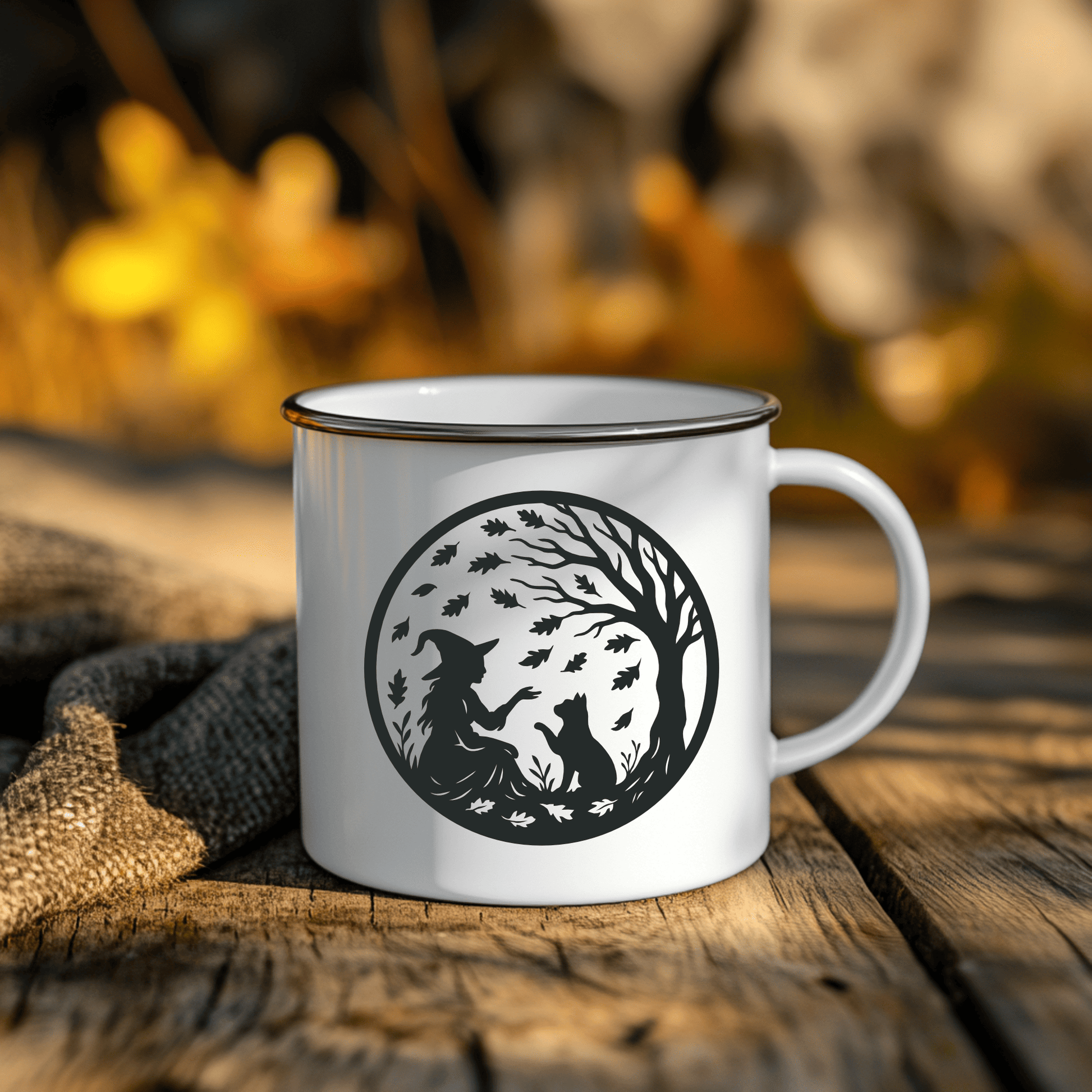 Witch with cat and lantern SVG DXF PNG for wall décor