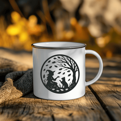 Witch with cat and lantern SVG DXF PNG for wall décor