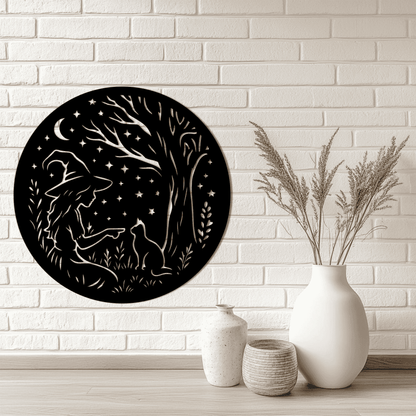 Witch under moon and stars SVG DXF PNG for laser cutting
