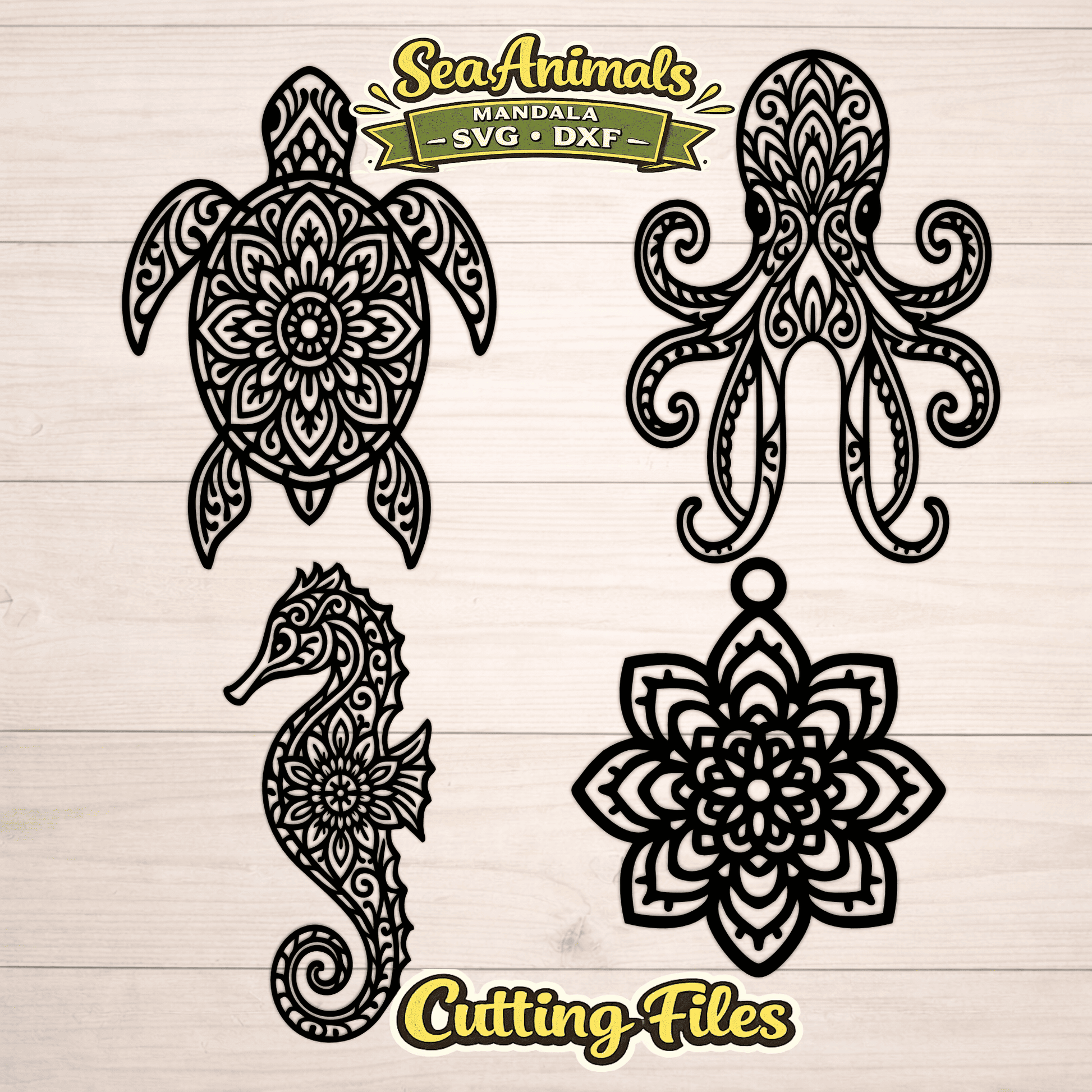 sea animals mandala svg laser cut files