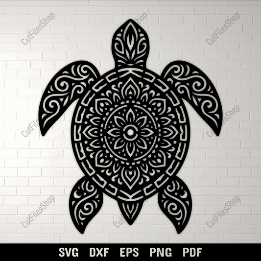 Mandala sea turtle SVG DXF for CNC and laser cutting