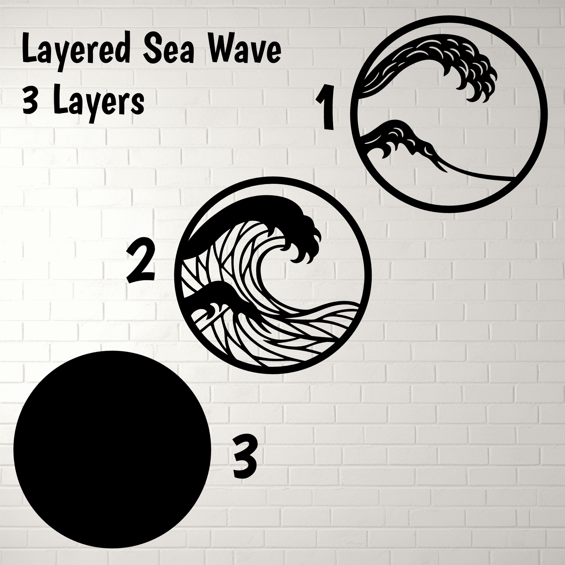 Layered Sea Wave SVG 3 Layer Round Panel for Glowforge