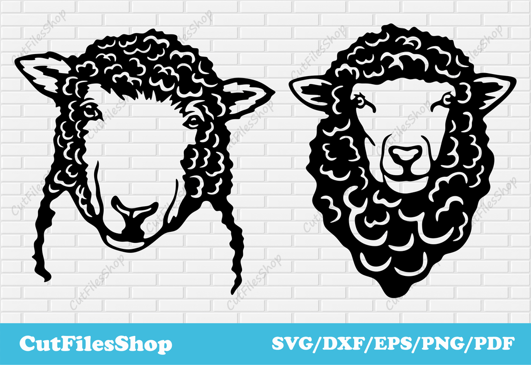 Sheep head dxf for cnc, metal dxf cut, Wall decal svg, Laser cut models, funny shirt svg, farm life dxf, cute sheep svg, print svg, art metal craft, laser cut metal art, farm sheep dxf