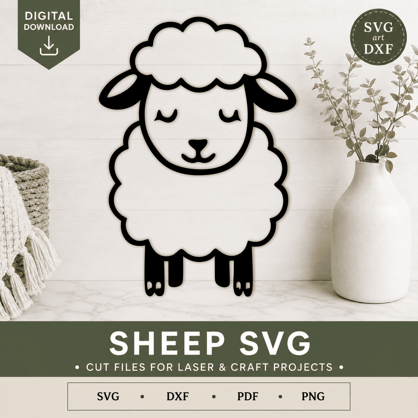 Cute Sheep SVG cut file for Cricut and Glowforge digital download