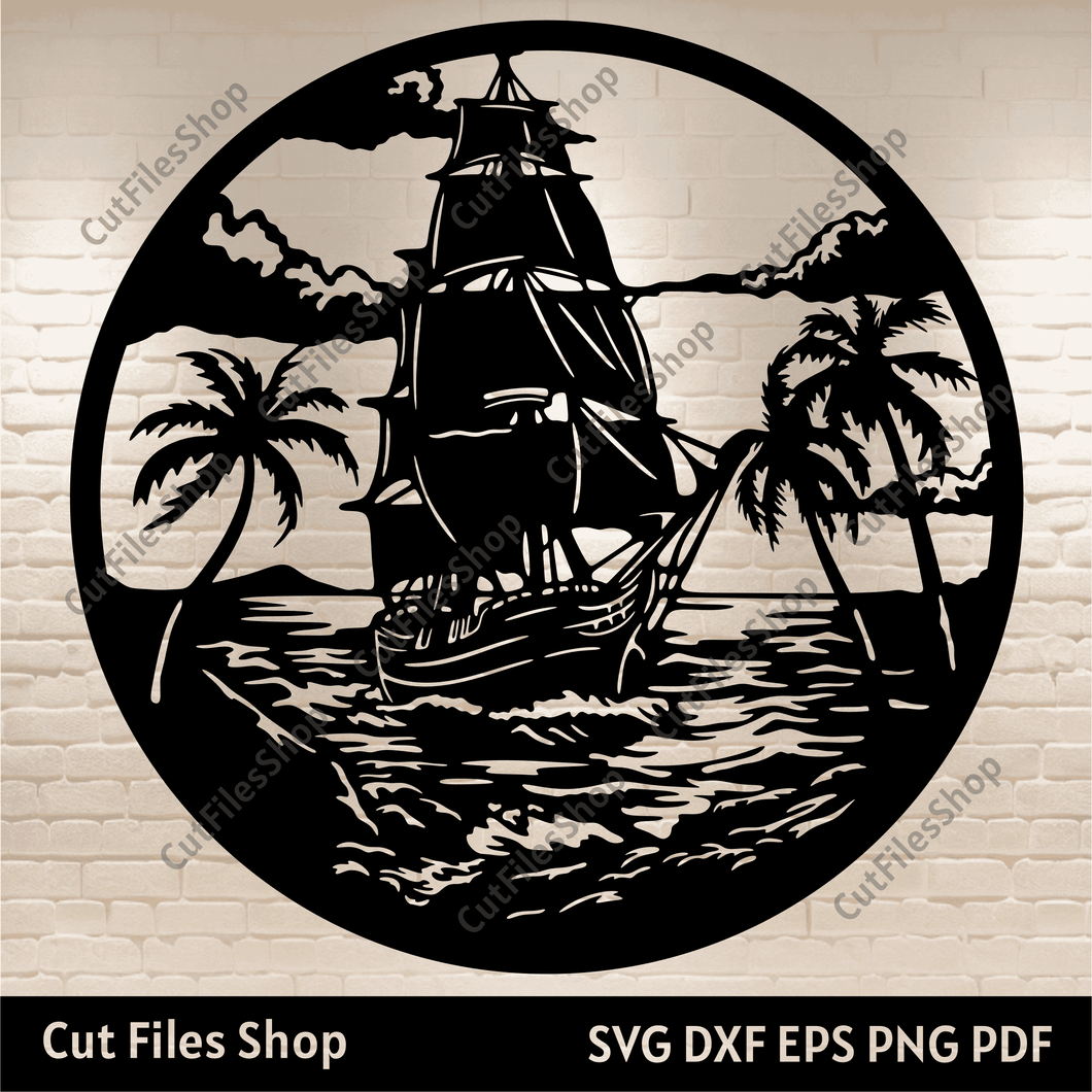 Ship Cutting files, Ship Svg for Cricut, Pirate Ship Svg, Dxf for Laser cut, Sail boat Svg, Metal cutting files
