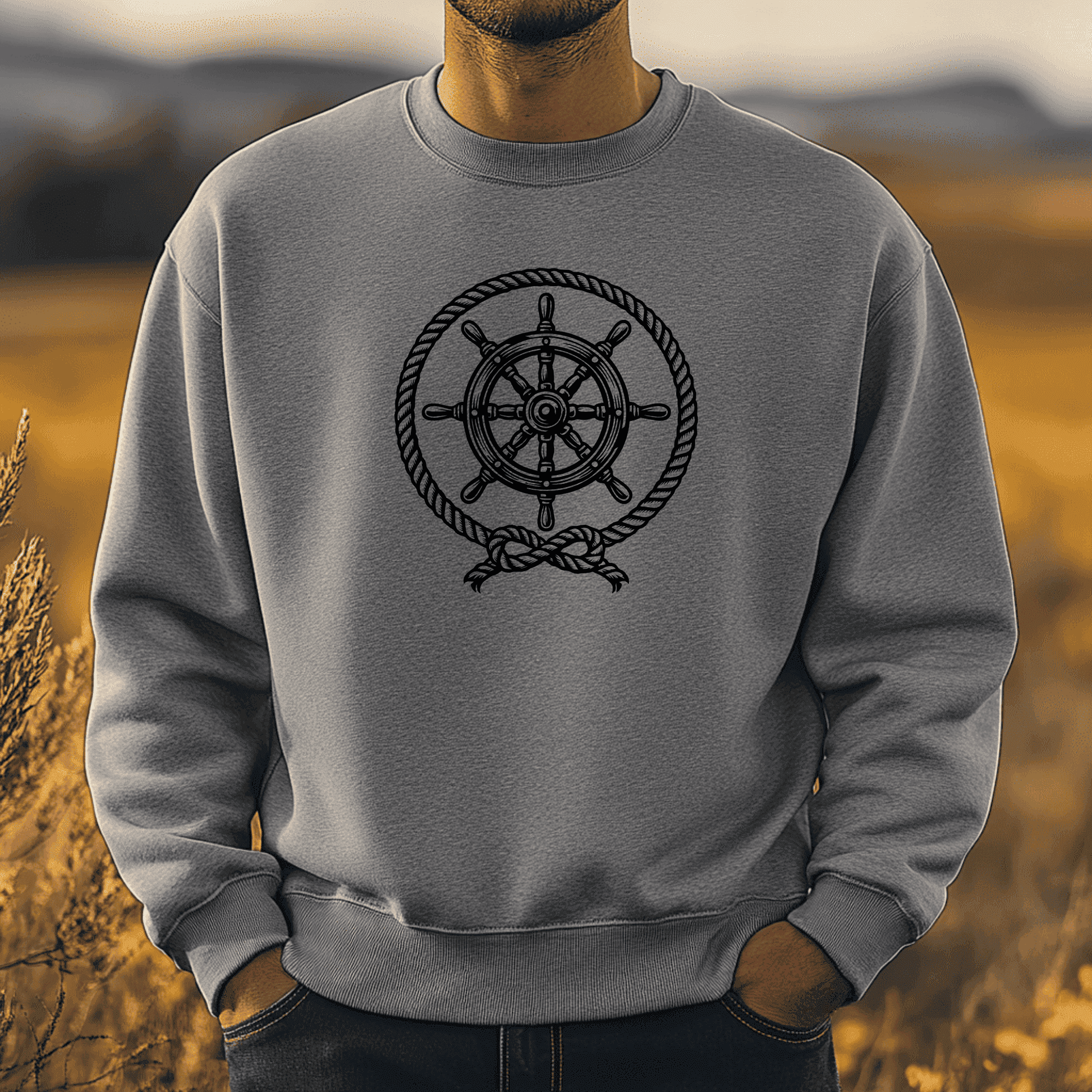 Ship wheel artwork for coastal décor and engraving