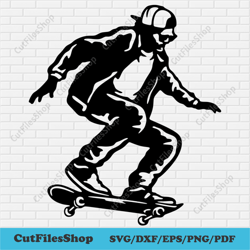 Skateboarder Dxf for Laser cut, Skateboarder Svg for Cricut, Skateboard Silhouette cut files, T-shirt design, Stickers Svg, skateboard cnc design, wall art dxf, svg for plywood, cutting files cnc, dxf for metal cut