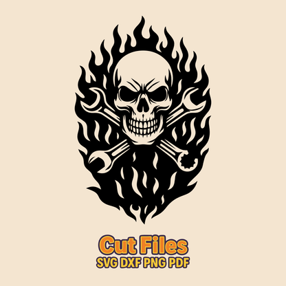 Skull with wrenches SVG DXF for plasma and engraving