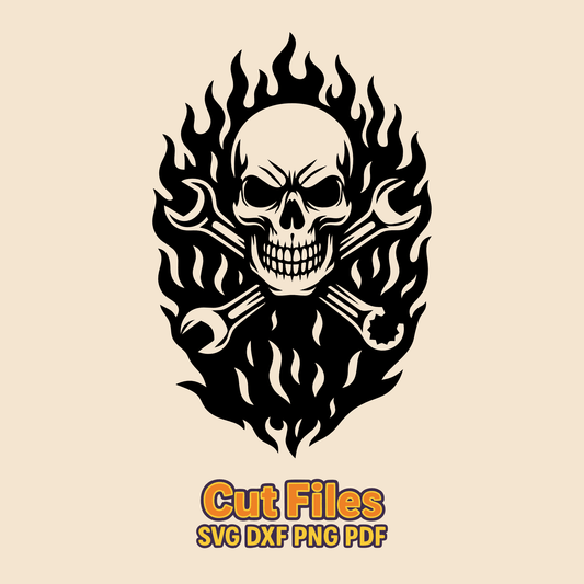 Skull with wrenches SVG DXF for plasma and engraving