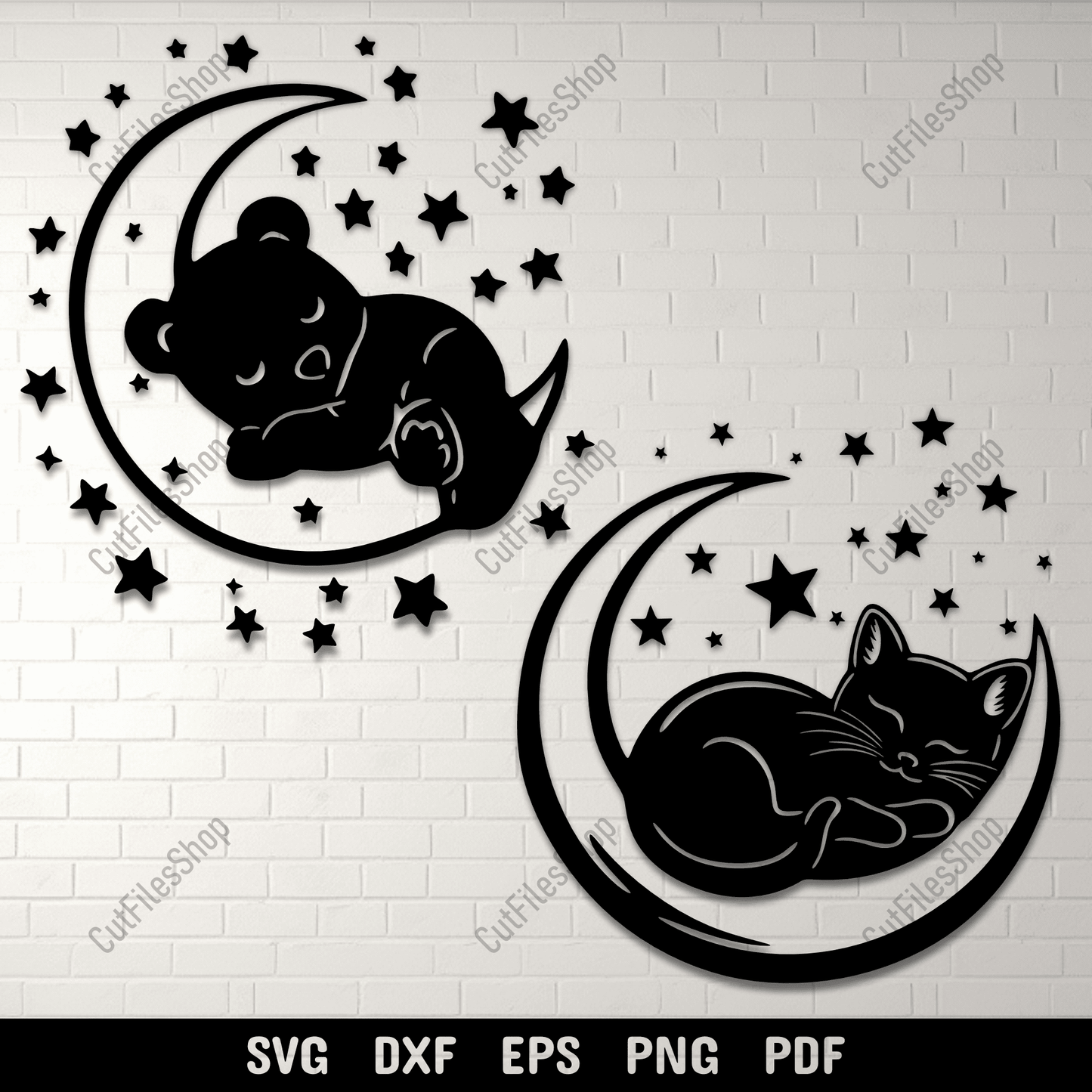 Sleeping bear on crescent moon SVG