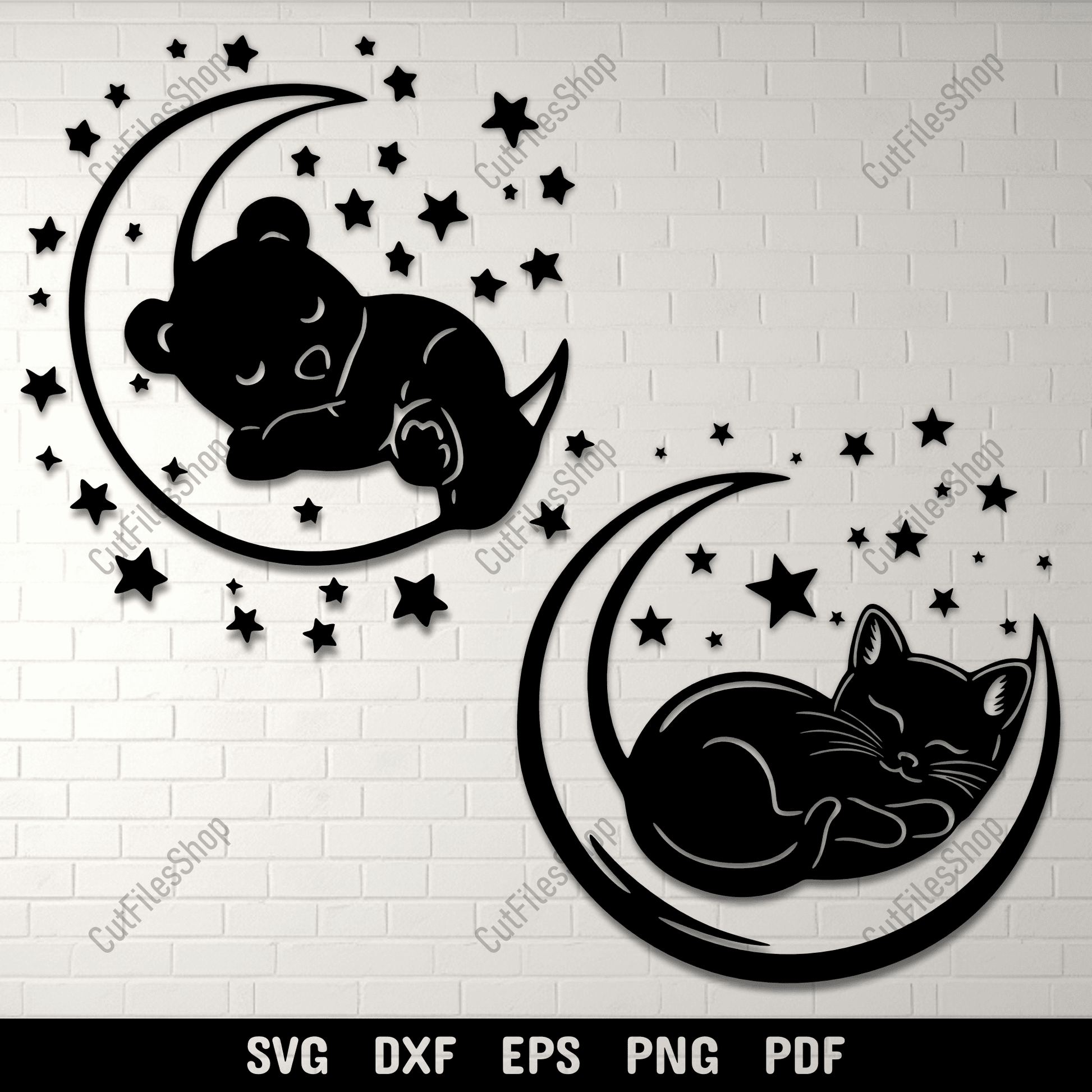 Sleeping bear on crescent moon SVG