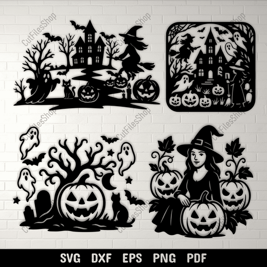 Halloween SVG DXF bundle with witch and haunted house for Cricut